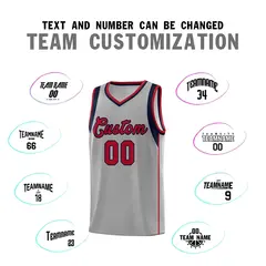 Gray Navy-Red Sleeve Color Block Classic Basketball Jersey 4