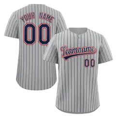 Gray Navy-Red Stripe Authentic Fashion Baseball Jersey