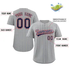 Gray Navy-Red Stripe Authentic Fashion Baseball Jersey 2