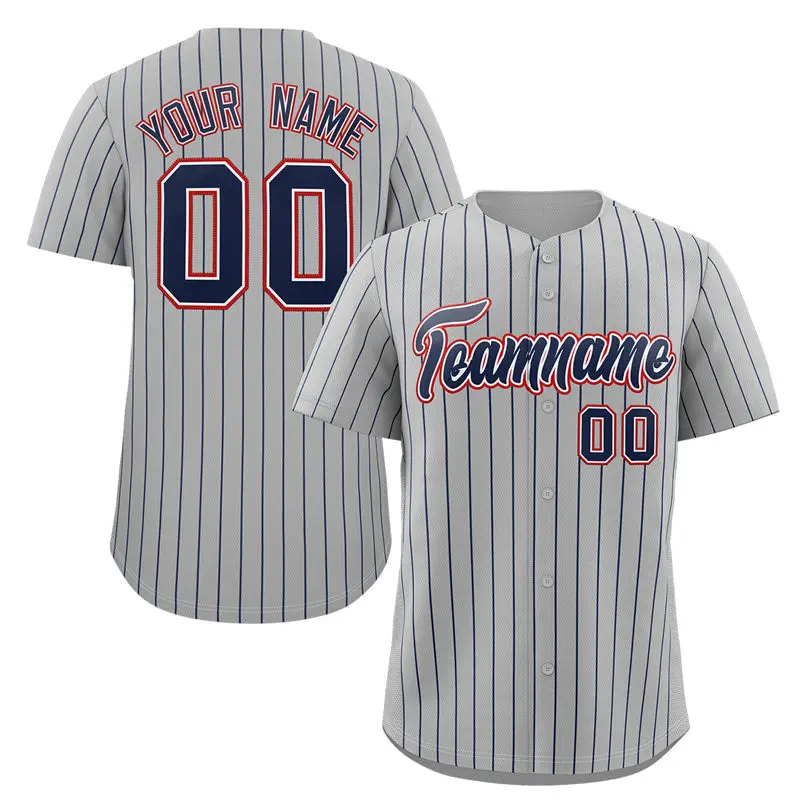 Gray Navy-Red Stripe Authentic Fashion Baseball Jersey