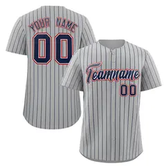 Gray Navy-Red Stripe Authentic Fashion Baseball Jersey