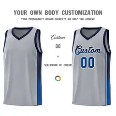 Gray Navy-Royal Gradient Fashion Sports Basketball Jersey 3