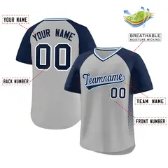 Gray Navy Side Spot Raglan Pullover Baseball Jersey 2