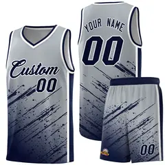 Gray Navy Splash Basketball Uniforms for School 1