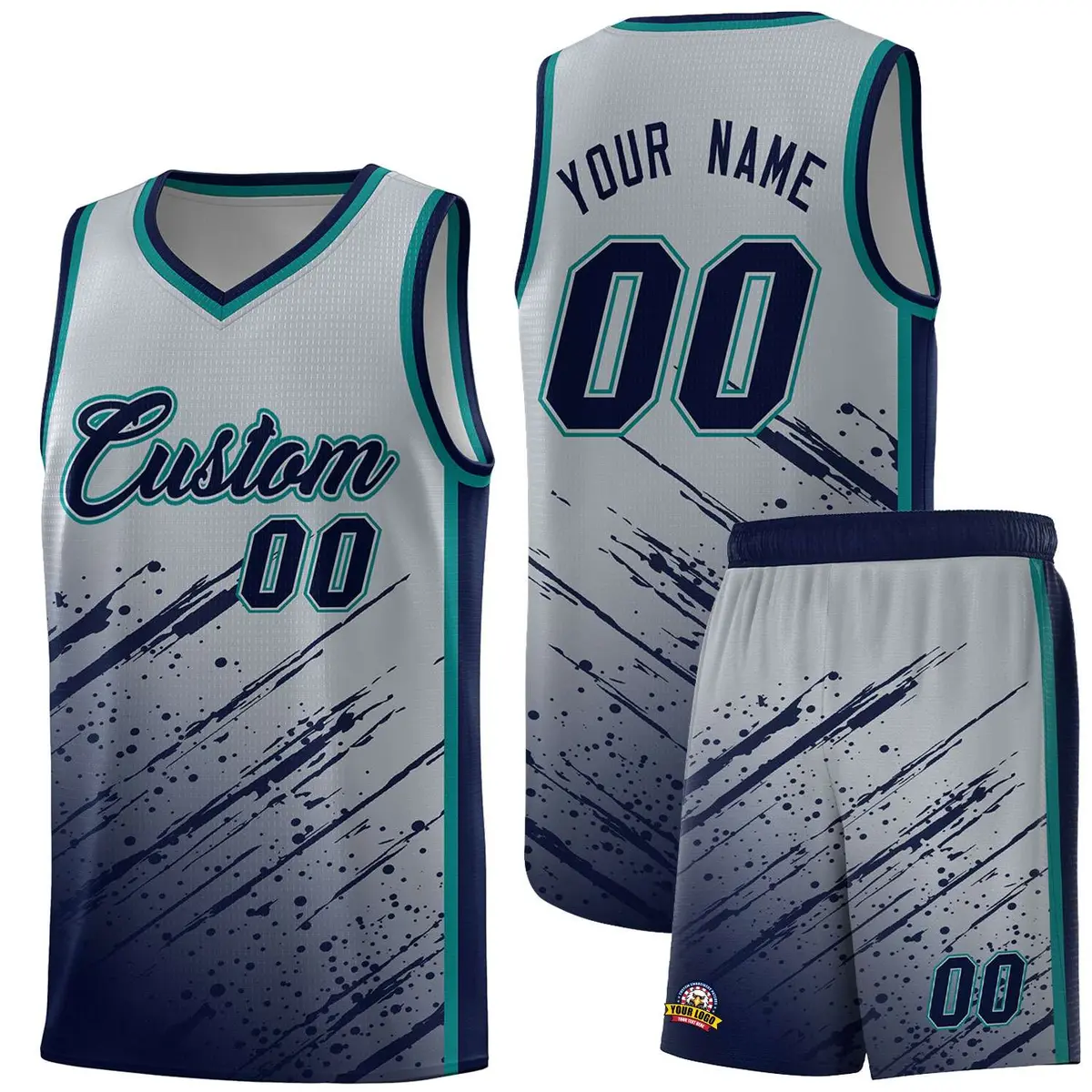 Gray Navy Splash Basketball Uniforms for Summer Camp