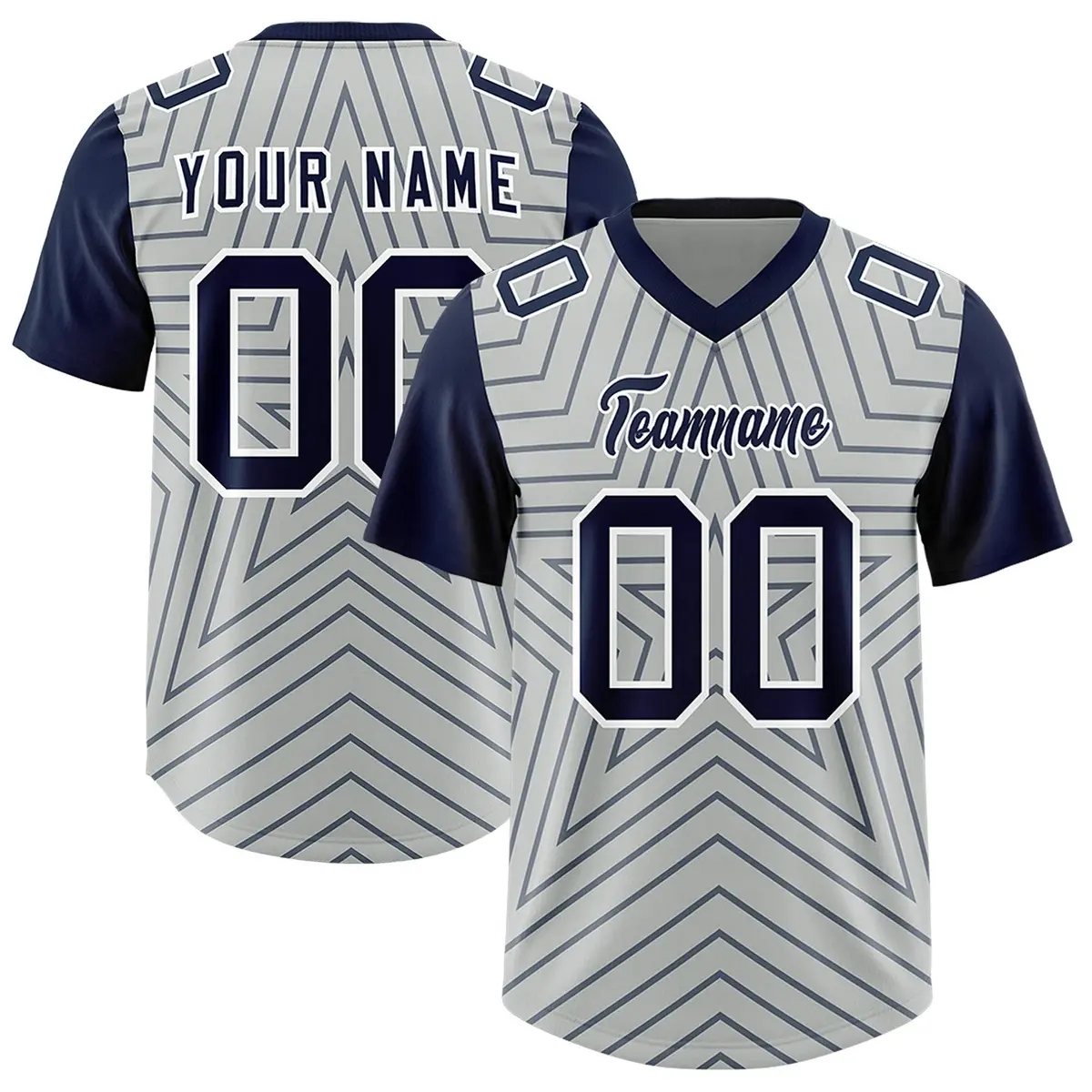 Gray Navy Star Pattern Raglan Football Jersey