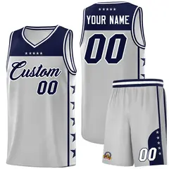 Gray Navy Star Pattern Sports Basketball Jersey