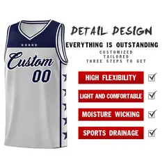 Gray Navy Star Pattern Sports Basketball Jersey 2