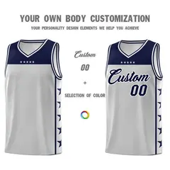 Gray Navy Star Pattern Sports Basketball Jersey 3