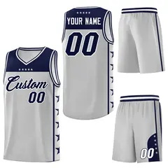 Gray Navy Star Pattern Sports Basketball Jersey 6