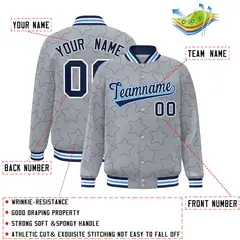 Gray Navy Star Pattern Varsity Letterman Baseball Jacket 2