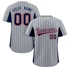 Gray Navy Stripe Full Button Authentic Baseball Jersey 1