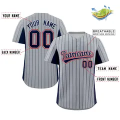 Gray Navy Stripe Full Button Authentic Baseball Jersey 2