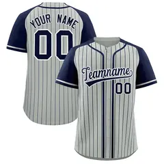 Gray Navy Stripe Raglan Baseball Jersey
