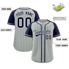 Gray Navy Stripe Raglan Baseball Jersey 2