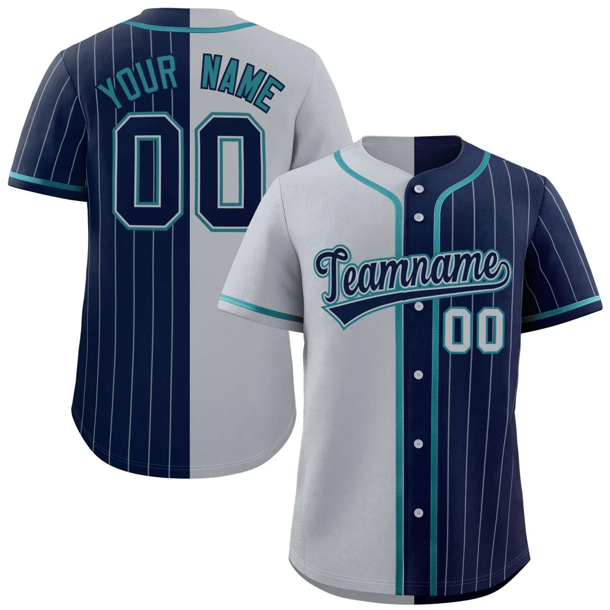 Gray Navy Stripe-Solid Combo Authentic Baseball Jersey