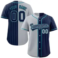 Gray Navy Stripe-Solid Combo Authentic Baseball Jersey