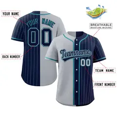Gray Navy Stripe-Solid Combo Authentic Baseball Jersey 2