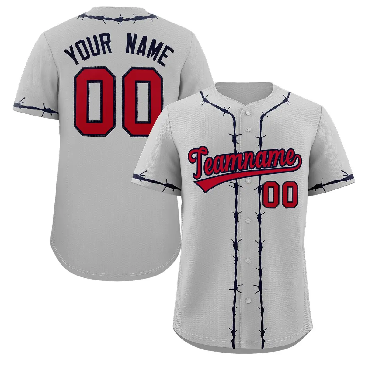Gray Navy Thorns Ribbed Authentic Classic Baseball Jersey