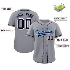 Gray Navy Thorns Ribbed Authentic Classic Baseball Jersey 2