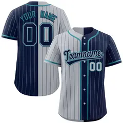 Gray Navy Two Tone Striped Authentic Baseball Jersey