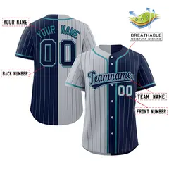 Gray Navy Two Tone Striped Authentic Baseball Jersey 2