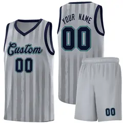 Gray Navy Vertical Stripe Basketball Jersey