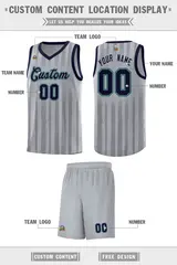 Gray Navy Vertical Stripe Basketball Jersey 2