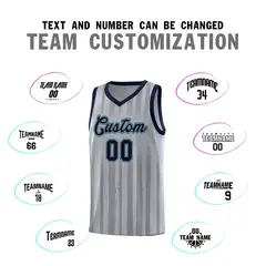 Gray Navy Vertical Stripe Basketball Jersey 3
