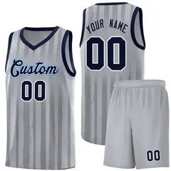 Gray Navy Vertical Stripe Basketball Jersey