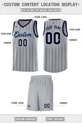 Gray Navy Vertical Stripe Basketball Jersey 2