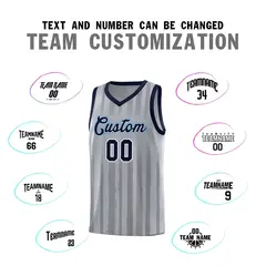Gray Navy Vertical Stripe Basketball Jersey 3