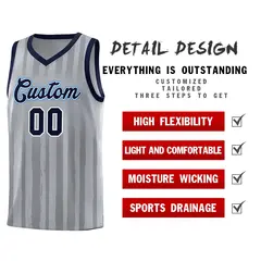 Gray Navy Vertical Stripe Basketball Jersey 4
