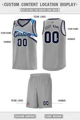Gray Navy-White Chest Color Block Basketball Uniform Jersey 2