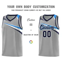 Gray Navy-White Chest Color Block Basketball Uniform Jersey 3