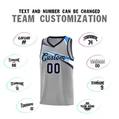 Gray Navy-White Chest Color Block Basketball Uniform Jersey 4