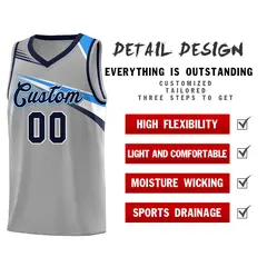 Gray Navy-White Chest Color Block Basketball Uniform Jersey 5