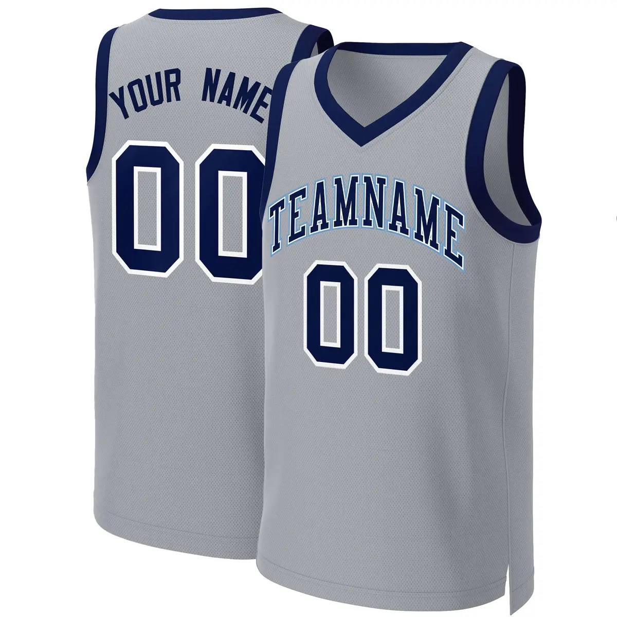 Gray Navy-White Classic Team Basketball Jersey