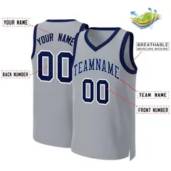 Gray Navy-White Classic Team Basketball Jersey 2