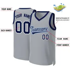 Gray Navy-White Classic Team Basketball Jersey 2