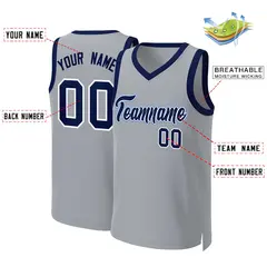Gray Navy-White Classic Team Basketball Jersey 2
