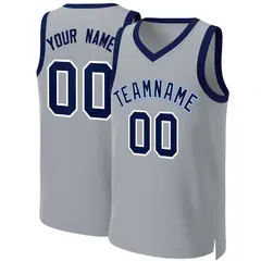 Gray Navy-White Classic Team Basketball Jersey 1