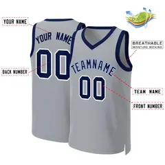 Gray Navy-White Classic Team Basketball Jersey 2