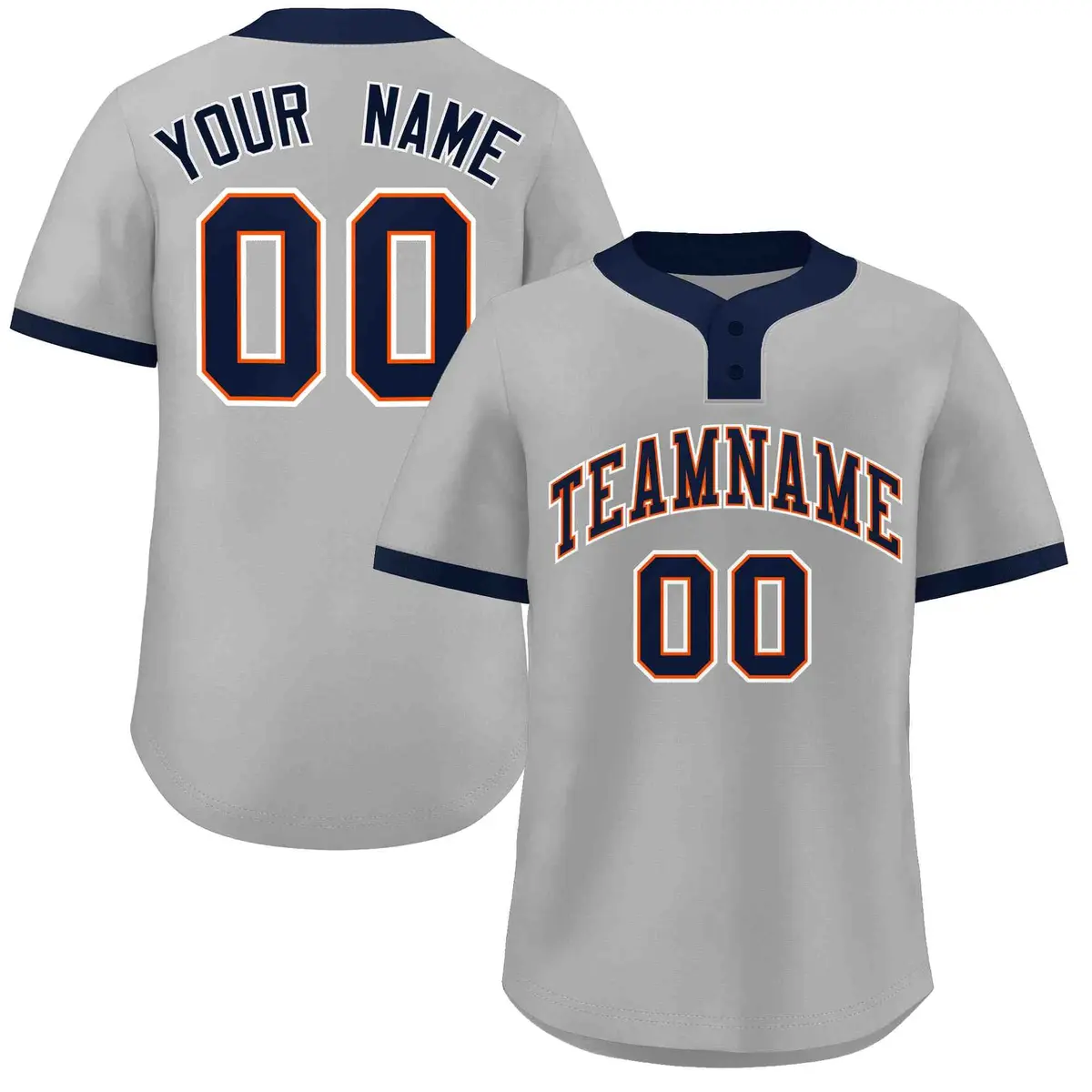 Gray Navy-White Classic Two-Button Softball Jersey