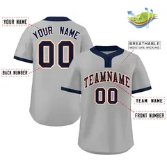 Gray Navy-White Classic Two-Button Softball Jersey 2