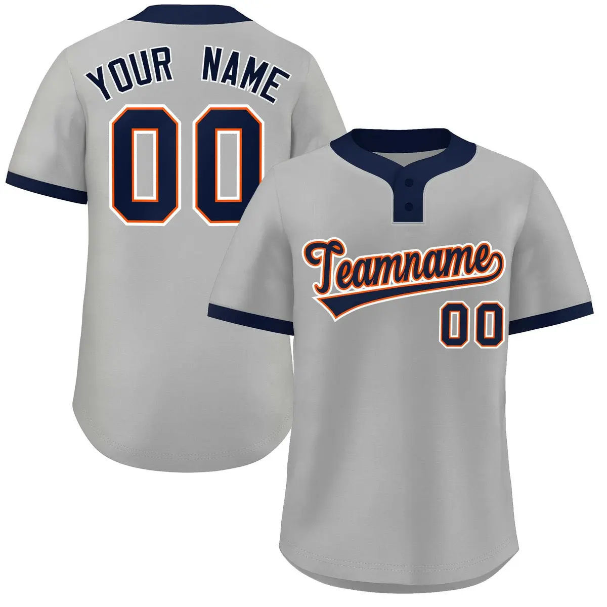 Gray Navy-White Classic Two-Button Softball Jersey