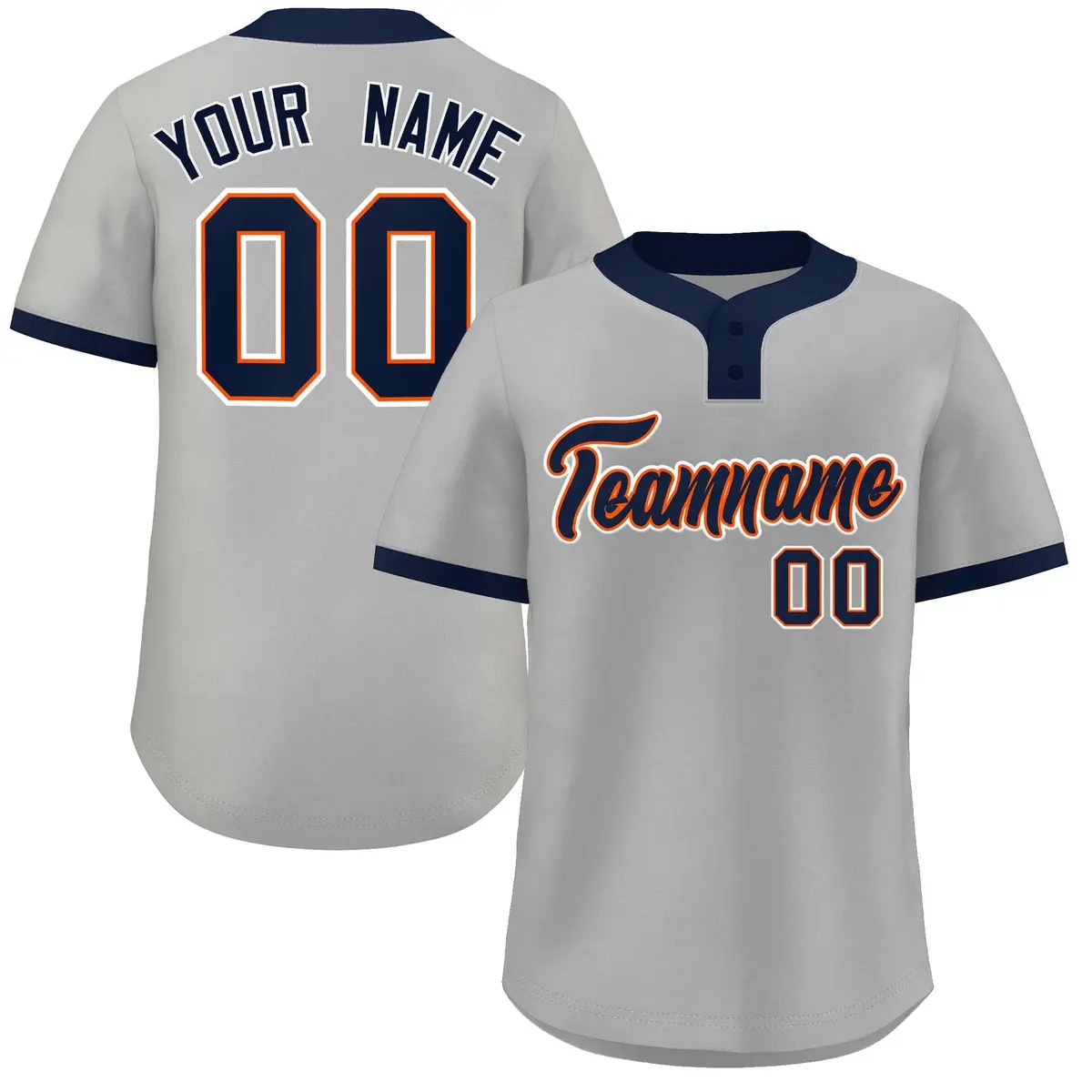 Gray Navy-White Classic Two-Button Softball Jersey