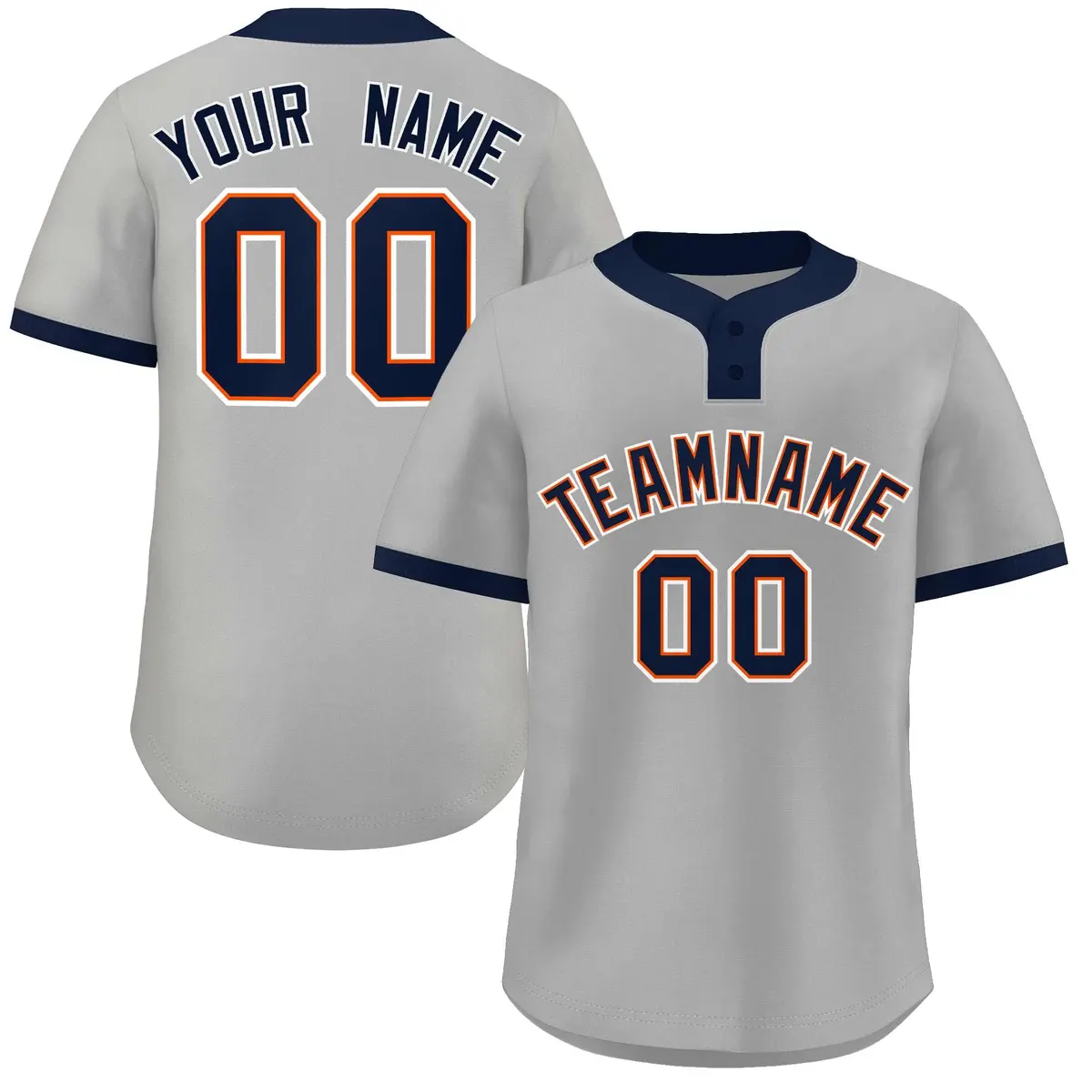 Gray Navy-White Classic Two-Button Softball Jersey