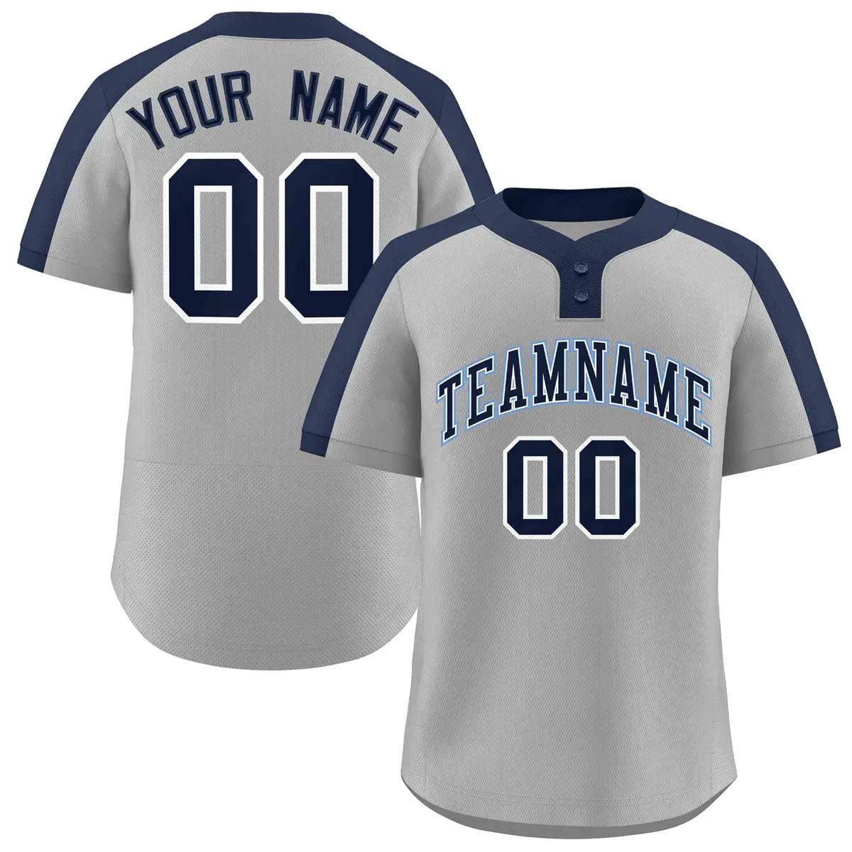 Gray Navy-White Classic Two-Button Softball Jersey