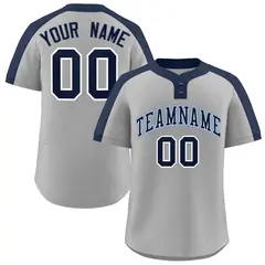 Gray Navy-White Classic Two-Button Softball Jersey
